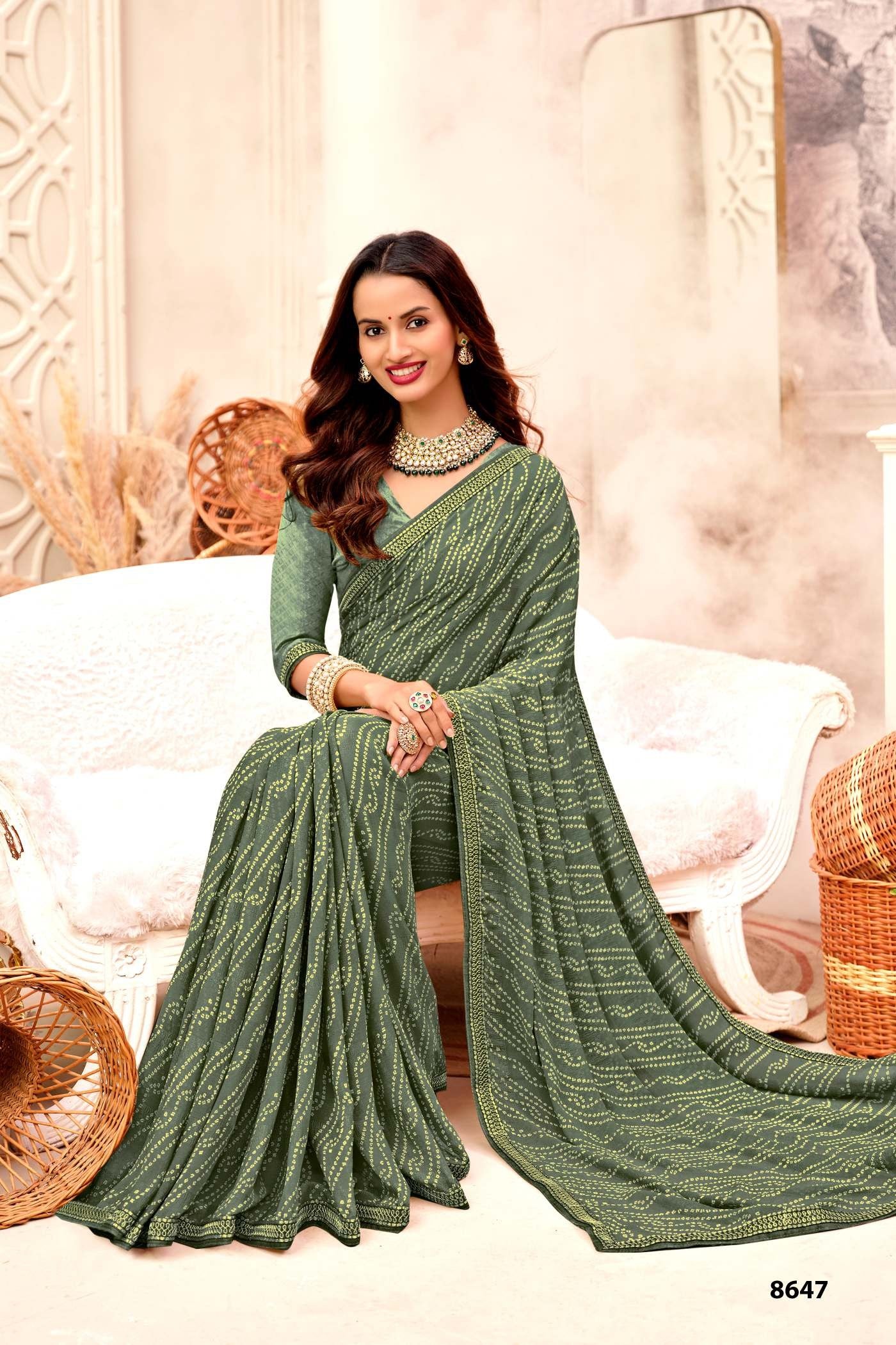 Krishnaleela Gujariya Fancy Print Saree – Set of 8 Pcs – M.R. Saree Emporium