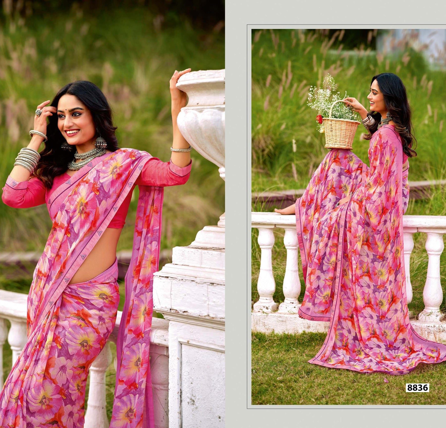 Krishnaleela Guzaarish Fancy Base with Pattern Printed Saree – 6 Pcs Set-M.R. Saree Emporium