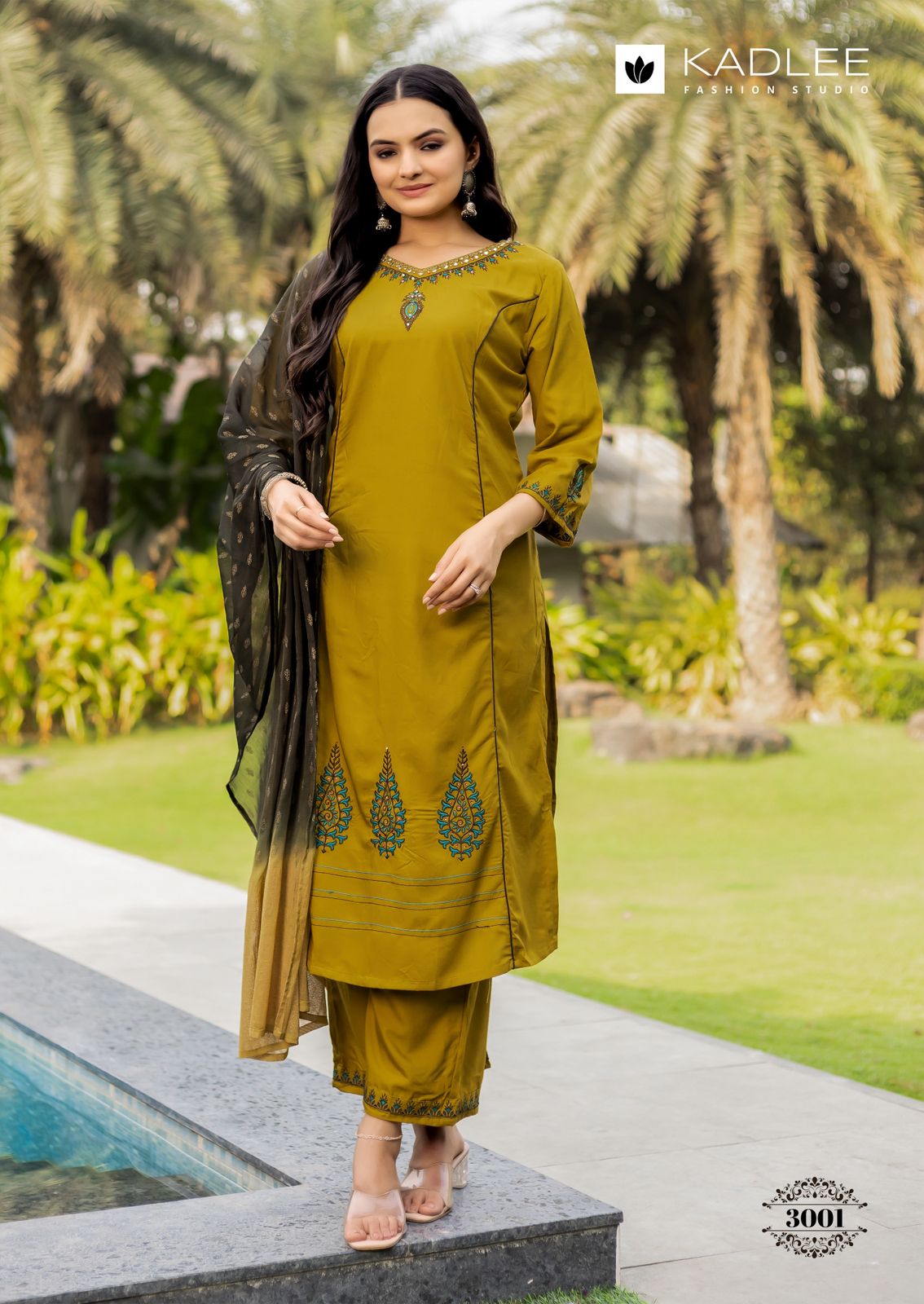 Kadlee Amrita - 6 Pcs Set Rayon Slub Kurti Pant Set with Thread & Handwork - M.R. Saree Emporium