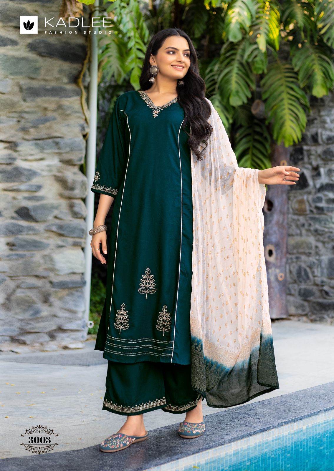 Kadlee Amrita - 6 Pcs Set Rayon Slub Kurti Pant Set with Thread & Handwork - M.R. Saree Emporium
