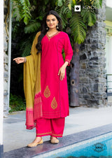Kadlee Amrita - 6 Pcs Set Rayon Slub Kurti Pant Set with Thread & Handwork - M.R. Saree Emporium