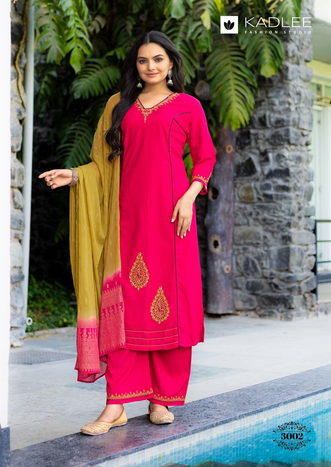Kadlee Amrita - 6 Pcs Set Rayon Slub Kurti Pant Set with Thread & Handwork - M.R. Saree Emporium