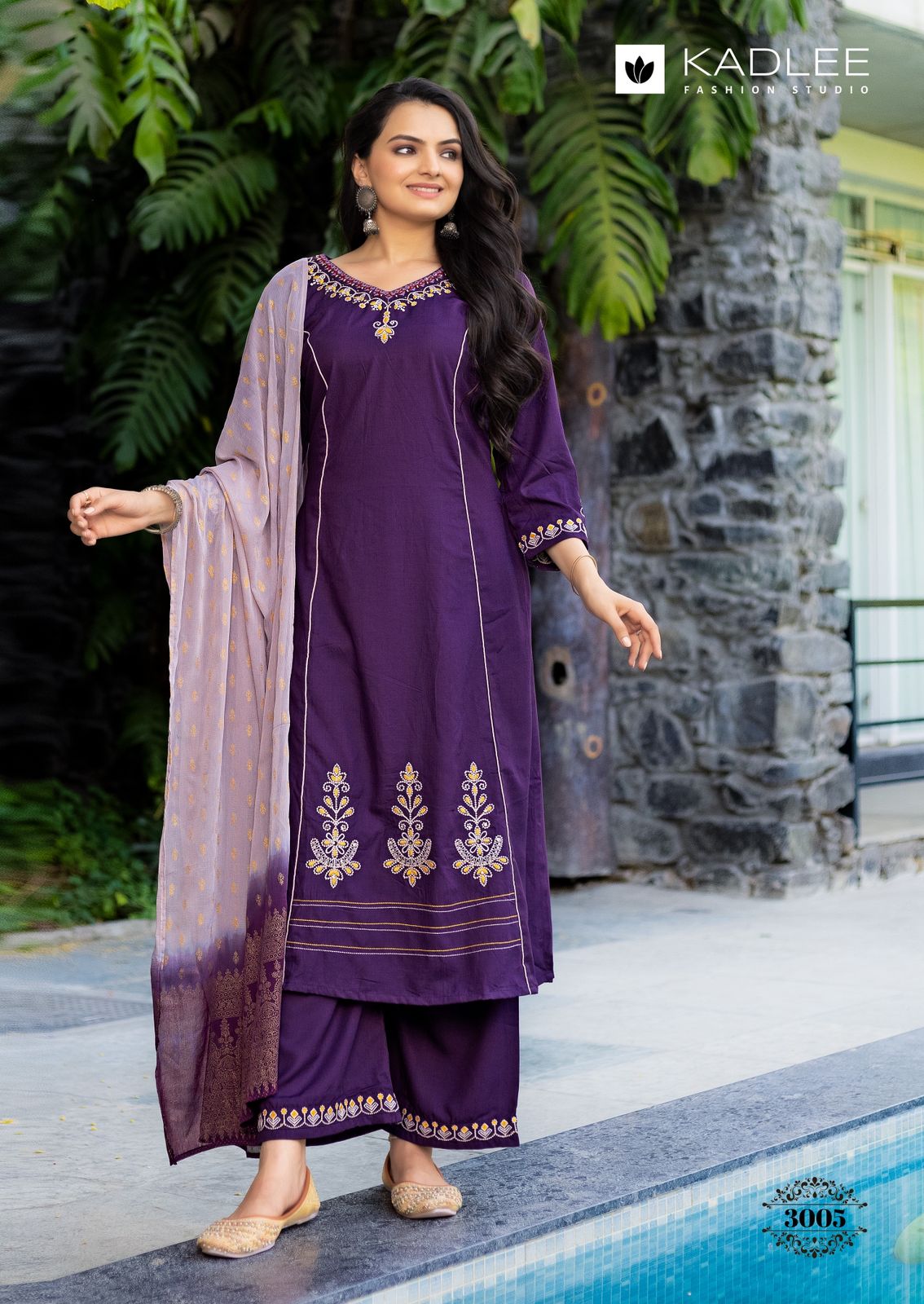 Kadlee Amrita - 6 Pcs Set Rayon Slub Kurti Pant Set with Thread & Handwork - M.R. Saree Emporium