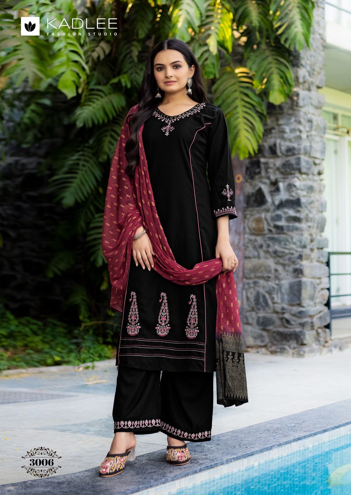 Kadlee Amrita - 6 Pcs Set Rayon Slub Kurti Pant Set with Thread & Handwork - M.R. Saree Emporium
