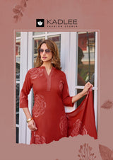 Kadlee Kasturam Rayon Printed Kurti Pant Dupatta Set - 6 PCS Set - Designer Handwork Ethnic Wear - M.R. Saree Emporium