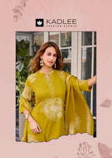 Kadlee Kasturam Rayon Printed Kurti Pant Dupatta Set - 6 PCS Set - Designer Handwork Ethnic Wear - M.R. Saree Emporium