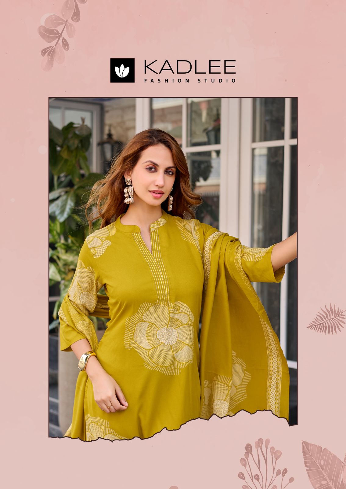 Kadlee Kasturam Rayon Printed Kurti Pant Dupatta Set - 6 PCS Set - Designer Handwork Ethnic Wear - M.R. Saree Emporium