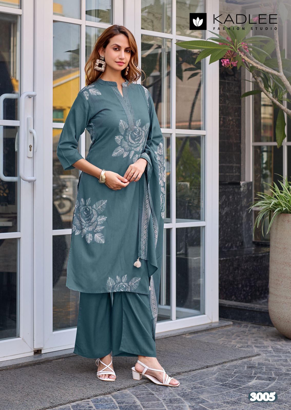 Kadlee Kasturam Rayon Printed Kurti Pant Dupatta Set - 6 PCS Set - Designer Handwork Ethnic Wear - M.R. Saree Emporium