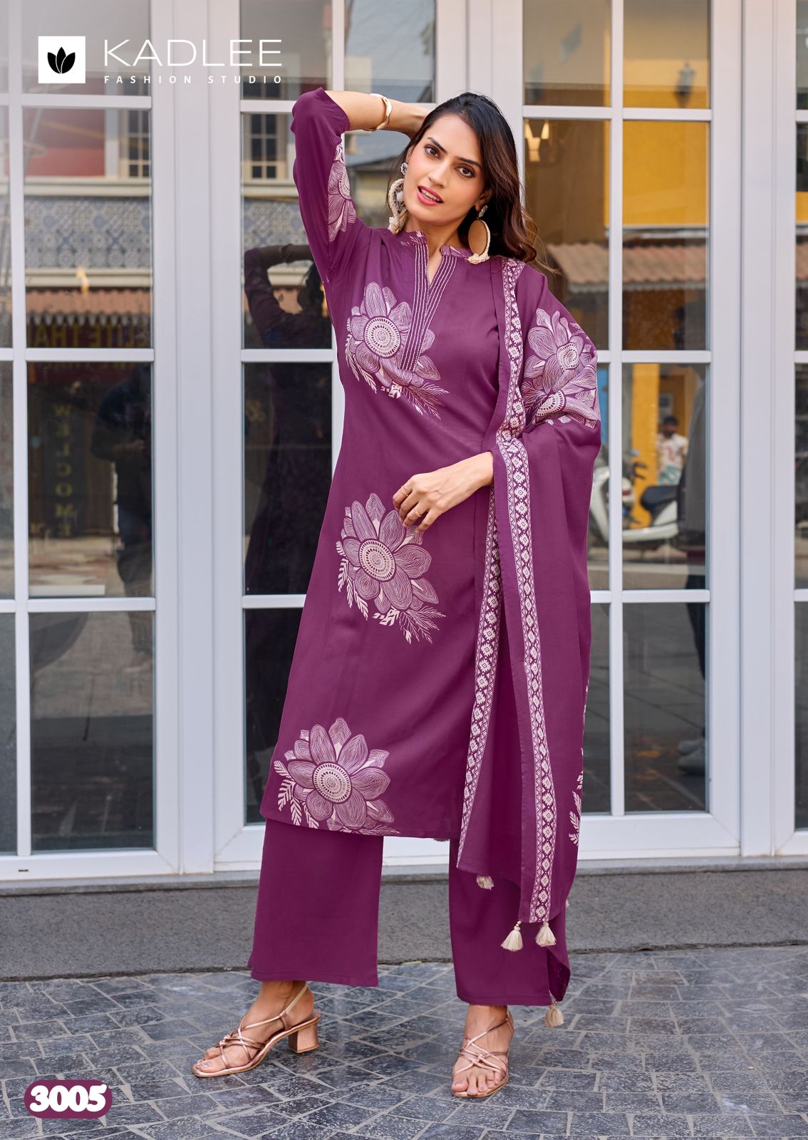 Kadlee Kasturam Rayon Printed Kurti Pant Dupatta Set - 6 PCS Set - Designer Handwork Ethnic Wear - M.R. Saree Emporium