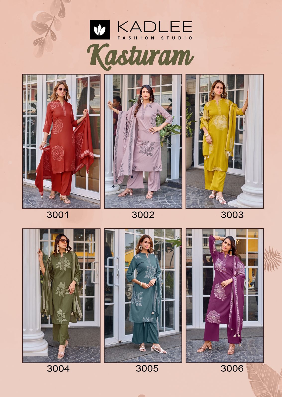 Kadlee Kasturam Rayon Printed Kurti Pant Dupatta Set - 6 PCS Set - Designer Handwork Ethnic Wear - M.R. Saree Emporium