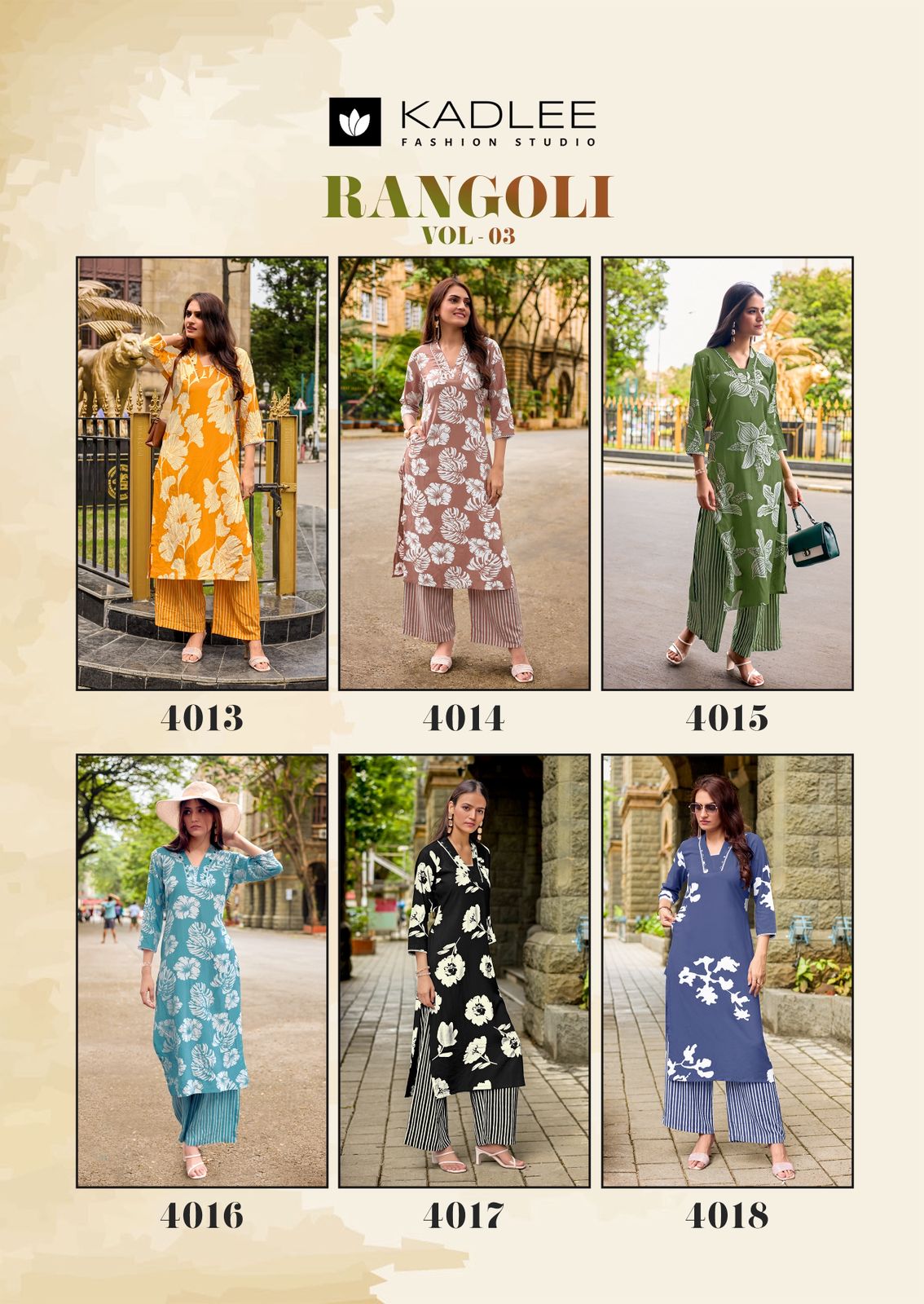 Kadlee Rangoli Vol-3 - Rayon Printed Kurti With Bottom 6 PCS Set Collection - Casual Daily Wear Co-Ord Set By M.R. Saree Emporium