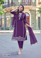 Kadlee Risha - Viscose Thread Work Kurti Pant With Dupatta 6 PCS Set Collection - Festive Wear By M.R. Saree Emporium
