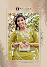 Kadlee Risha - Viscose Thread Work Kurti Pant With Dupatta 6 PCS Set Collection - Festive Wear By M.R. Saree Emporium