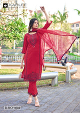 Kadlee Risha - Viscose Thread Work Kurti Pant With Dupatta 6 PCS Set Collection - Festive Wear By M.R. Saree Emporium