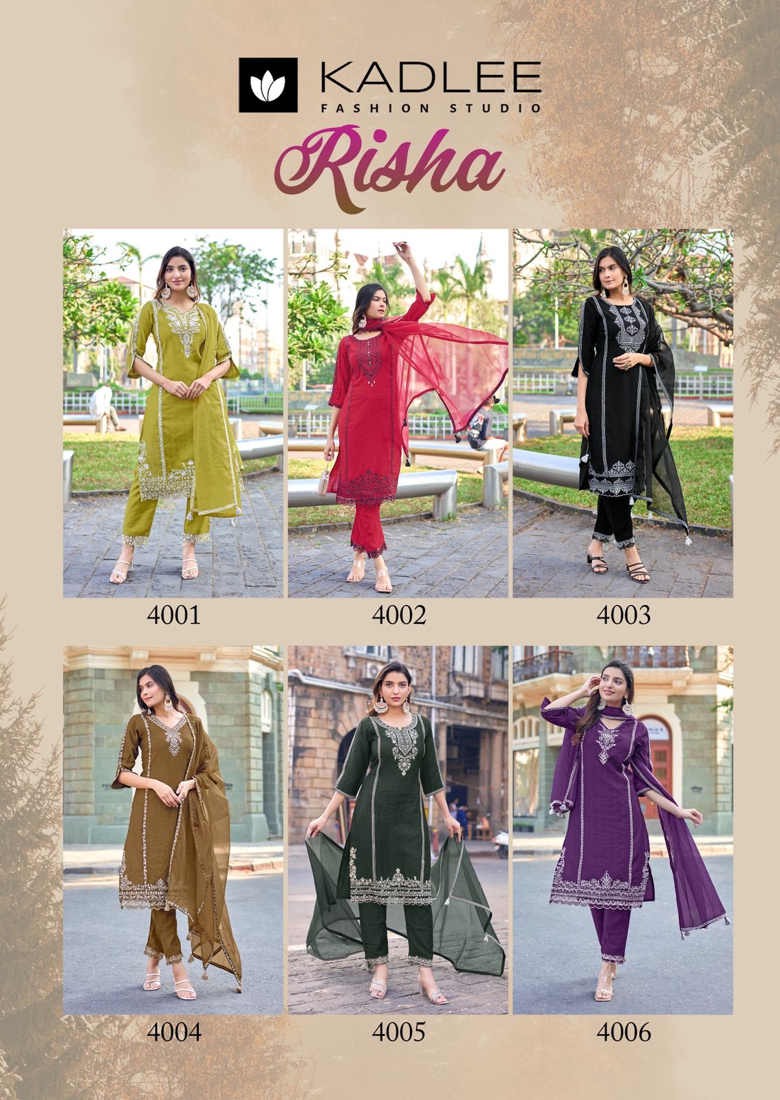 Kadlee Risha - Viscose Thread Work Kurti Pant With Dupatta 6 PCS Set Collection - Festive Wear By M.R. Saree Emporium