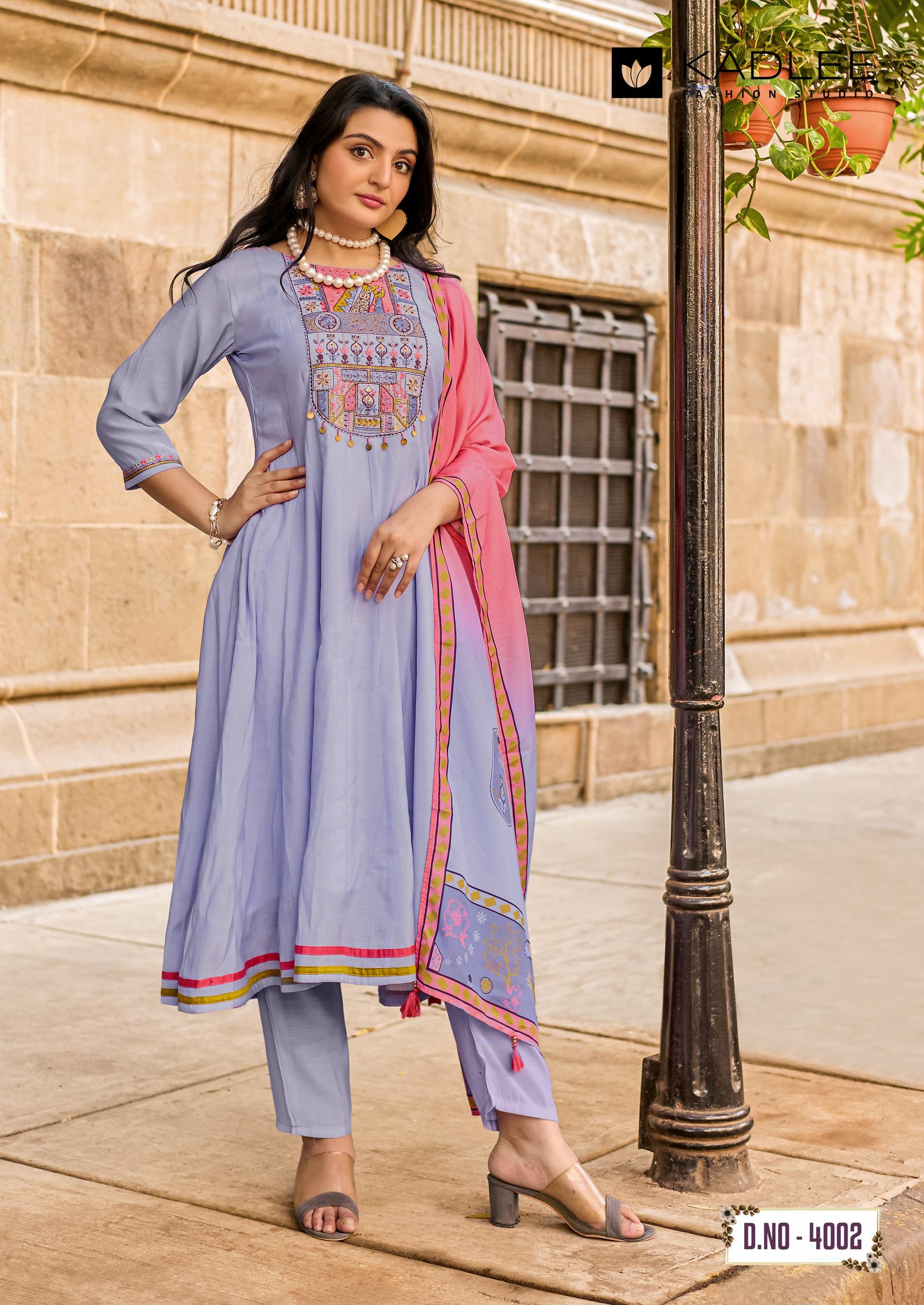Kadlee Roopam - Mul Chanderi Hand Work Kurti Pant With Dupatta 5 PCS Set Collection - Premium Ethnic Wear By M.R. Saree Emporium