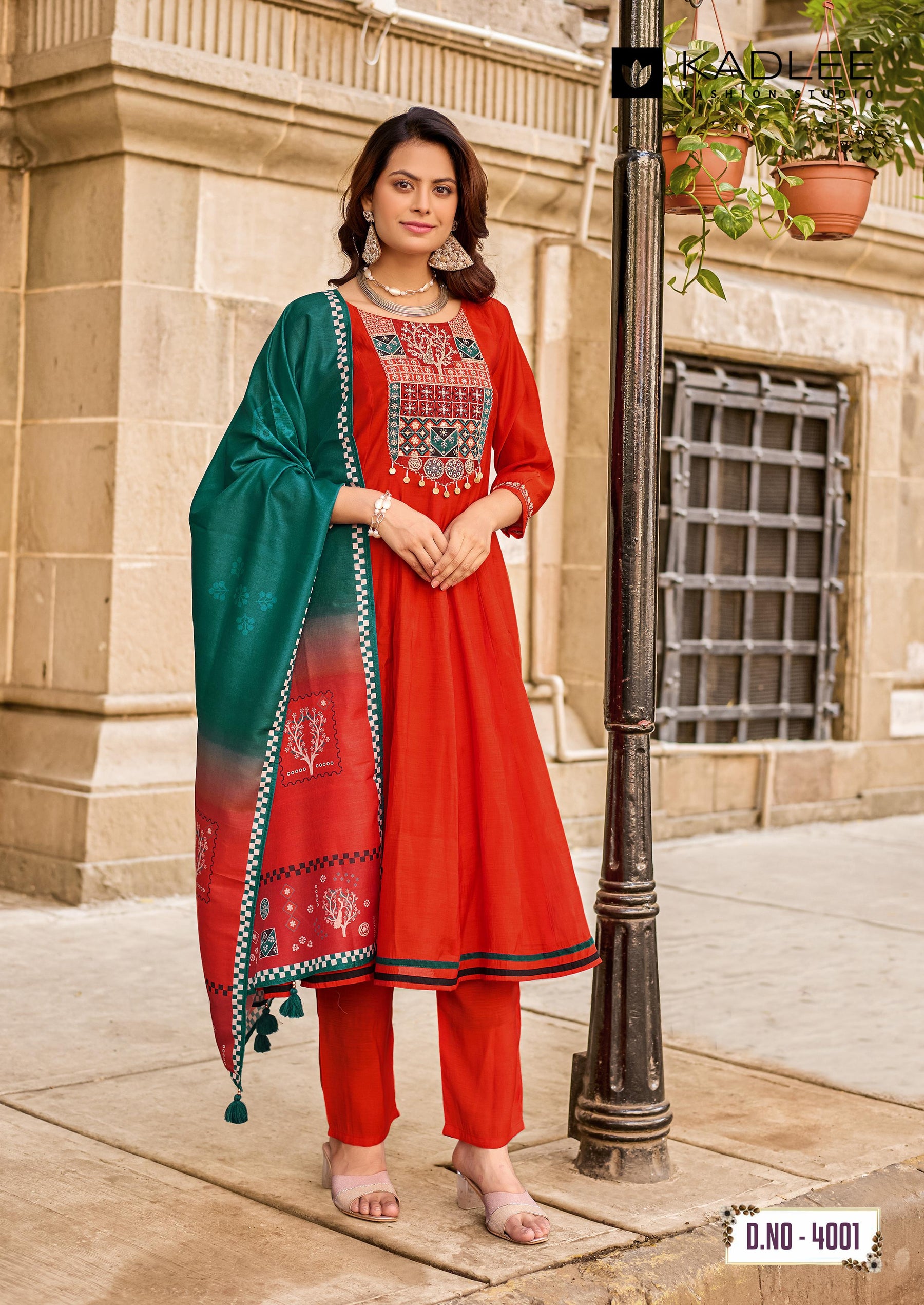 Kadlee Roopam - Mul Chanderi Hand Work Kurti Pant With Dupatta 5 PCS Set Collection - Premium Ethnic Wear By M.R. Saree Emporium