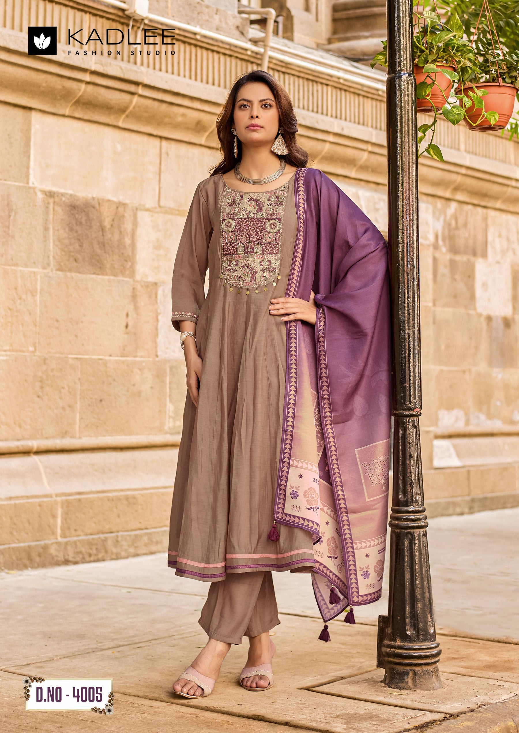 Kadlee Roopam - Mul Chanderi Hand Work Kurti Pant With Dupatta 5 PCS Set Collection - Premium Ethnic Wear By M.R. Saree Emporium