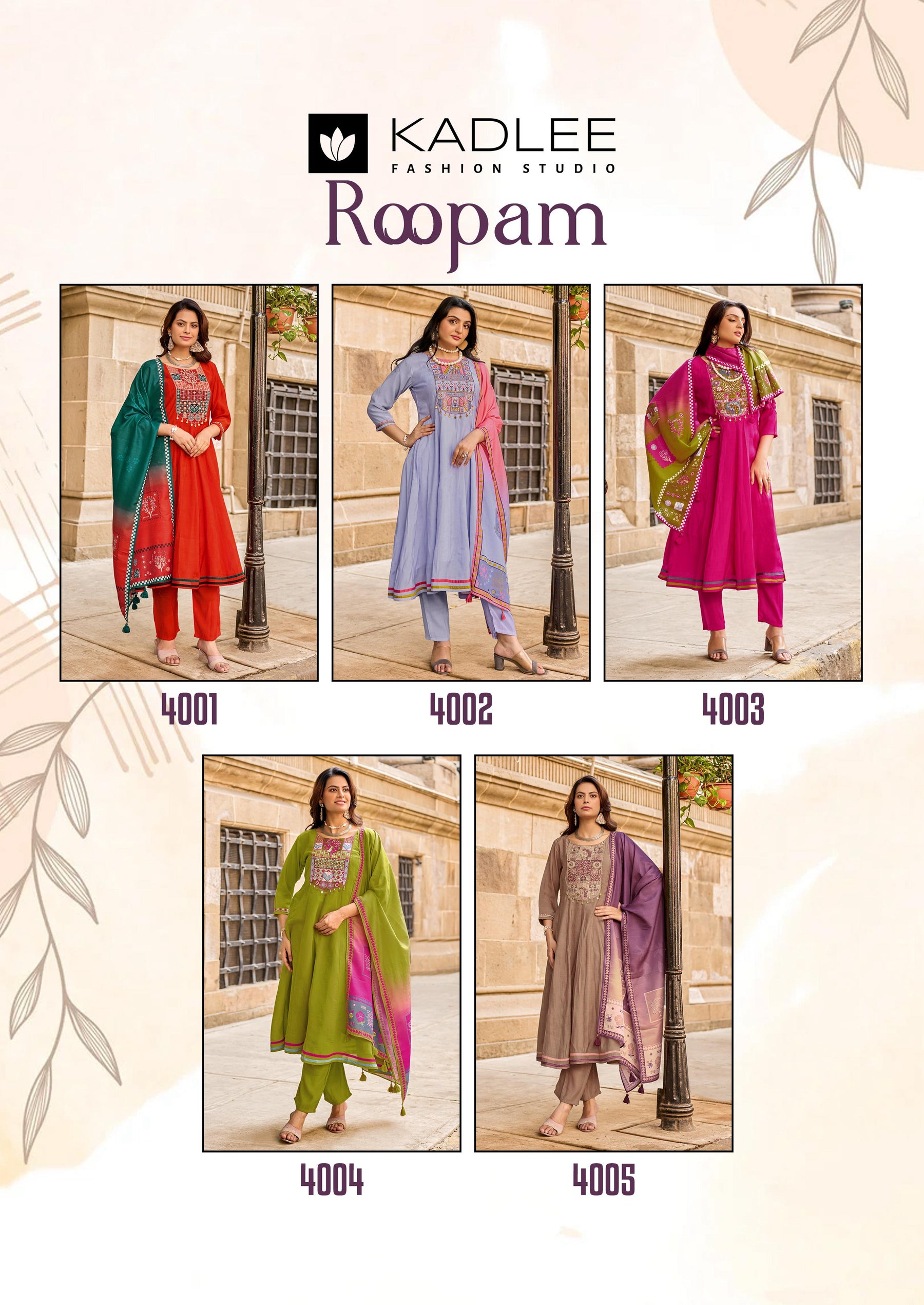 Kadlee Roopam - Mul Chanderi Hand Work Kurti Pant With Dupatta 5 PCS Set Collection - Premium Ethnic Wear By M.R. Saree Emporium
