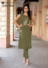 Kadlee Rose Wood - Rayon Printed Kurti With Bottom 6 PCS Set Collection - Daily Wear Ethnic Set By M.R. Saree Emporium