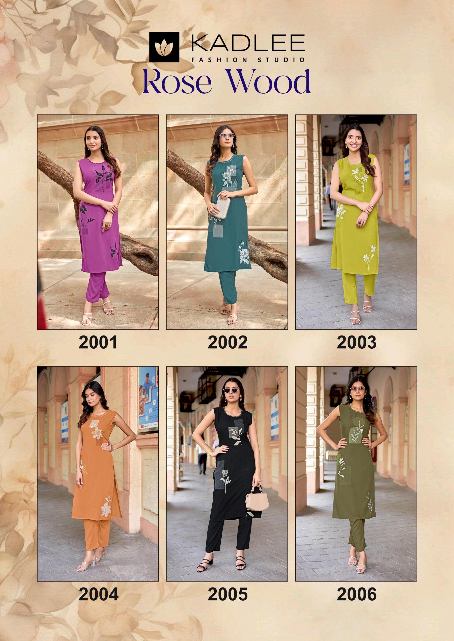Kadlee Rose Wood - Rayon Printed Kurti With Bottom 6 PCS Set Collection - Daily Wear Ethnic Set By M.R. Saree Emporium