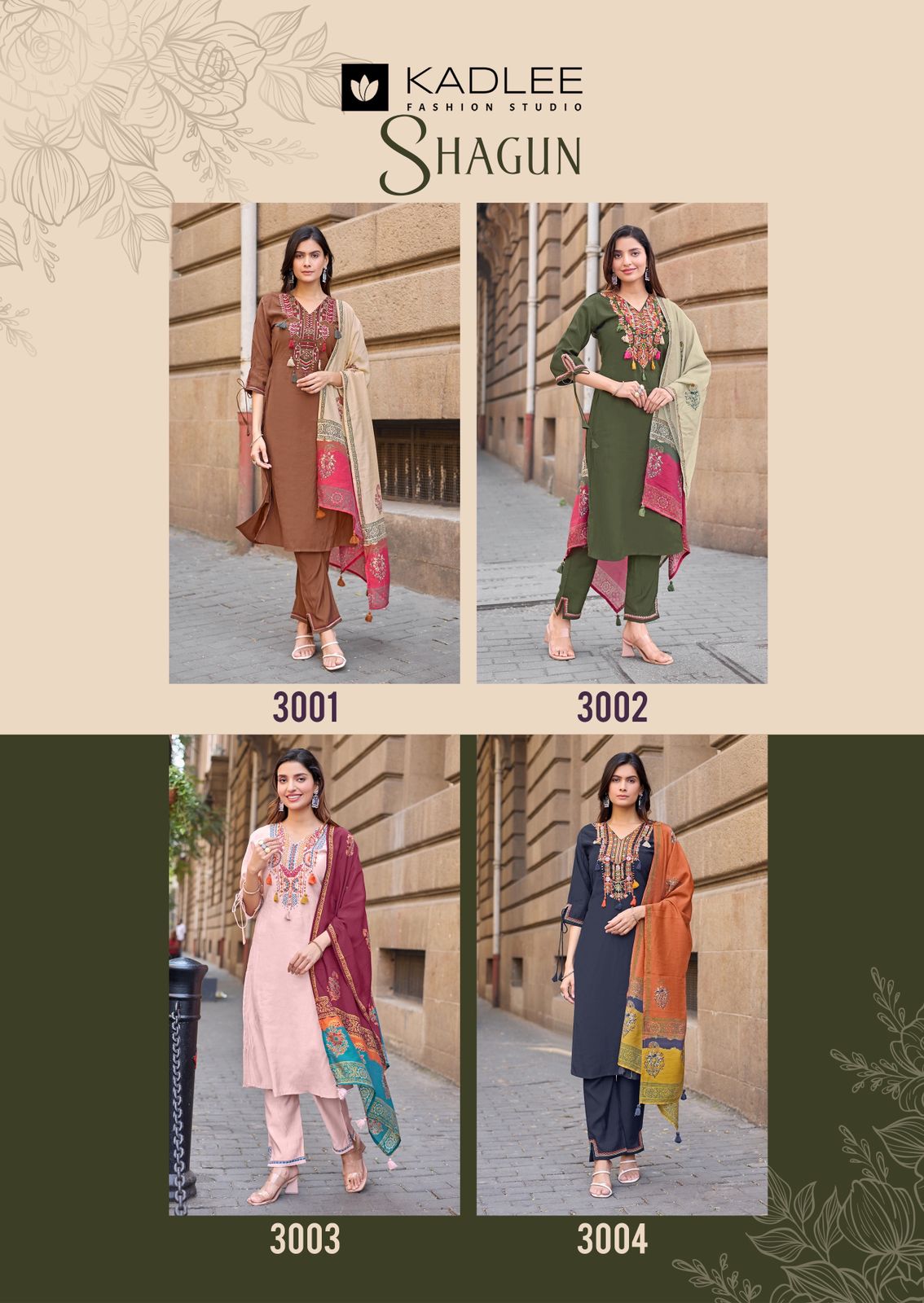 Kadlee Shagun - Russain Silk Thread Work Kurti Pant With Dupatta 4 PCS Set Collection - Festive Wear By M.R. Saree Emporium