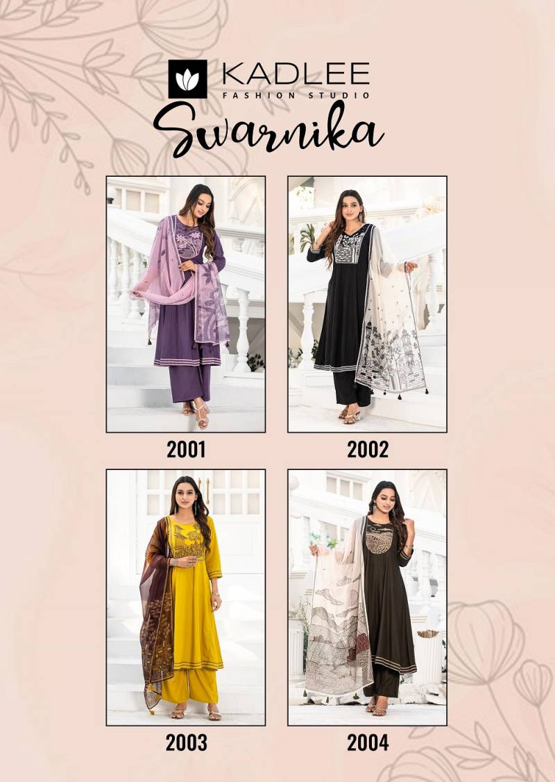 Kadlee Swarnika - Fancy Rayon Kurti Bottom With Dupatta 4 PCS Set Collection - Designer Daily & Festive Wear By M.R. Saree Emporium