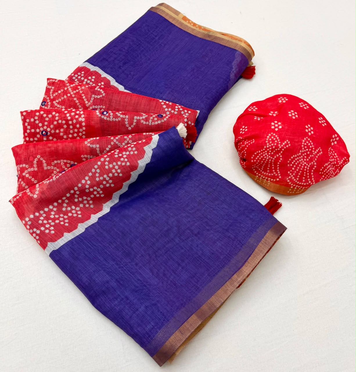 Kakshi Linen Soft Linen Mirror Work Saree 6 Pcs Set