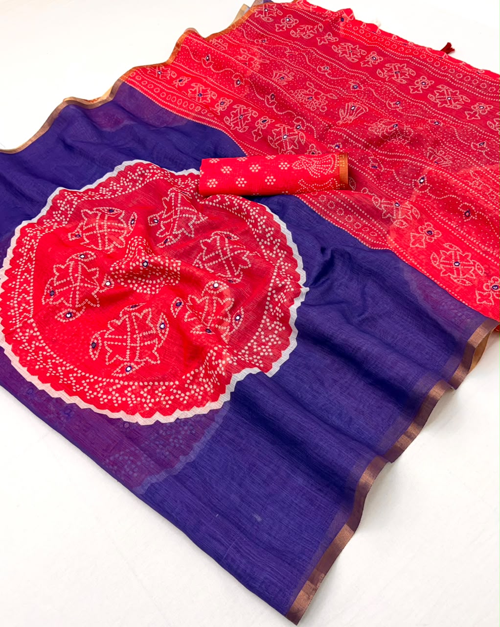 Kakshi Linen Soft Linen Mirror Work Saree 6 Pcs Set