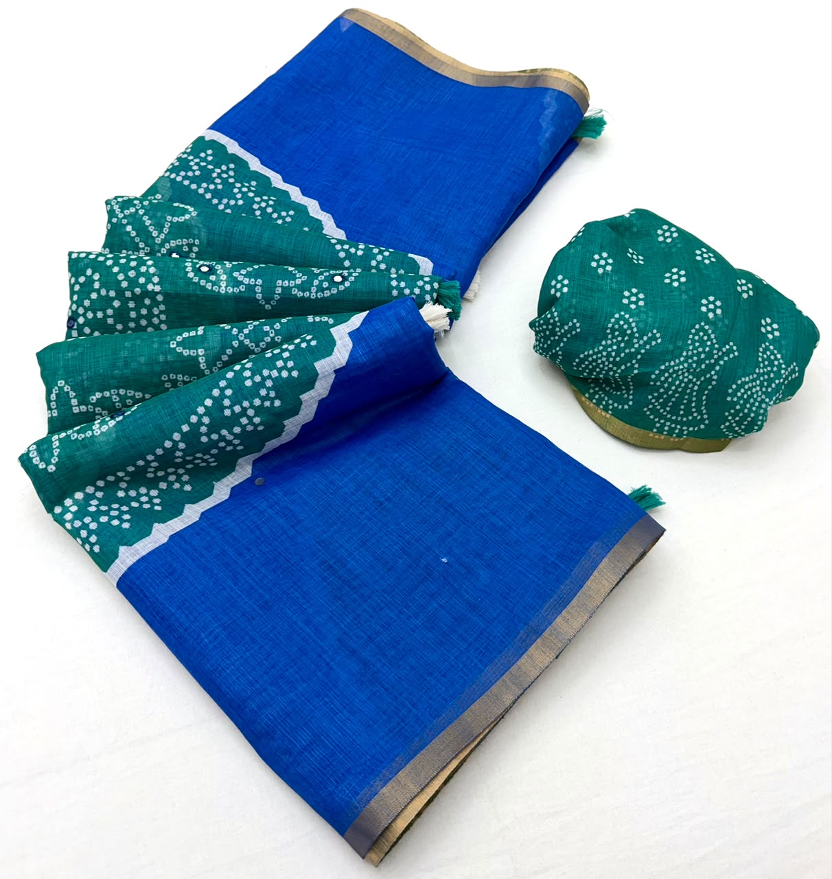 Kakshi Linen Soft Linen Mirror Work Saree 6 Pcs Set