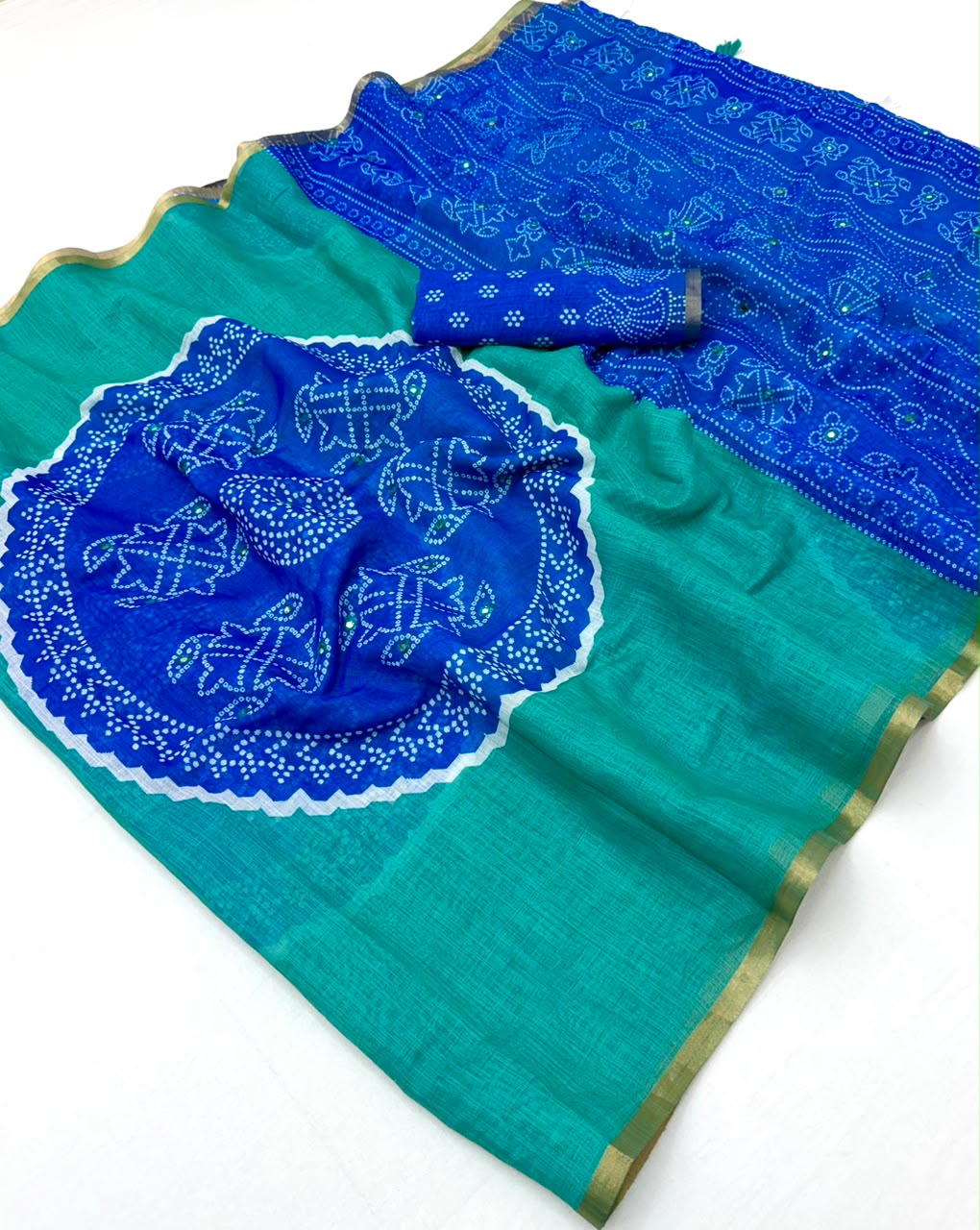 Kakshi Linen Soft Linen Mirror Work Saree 6 Pcs Set