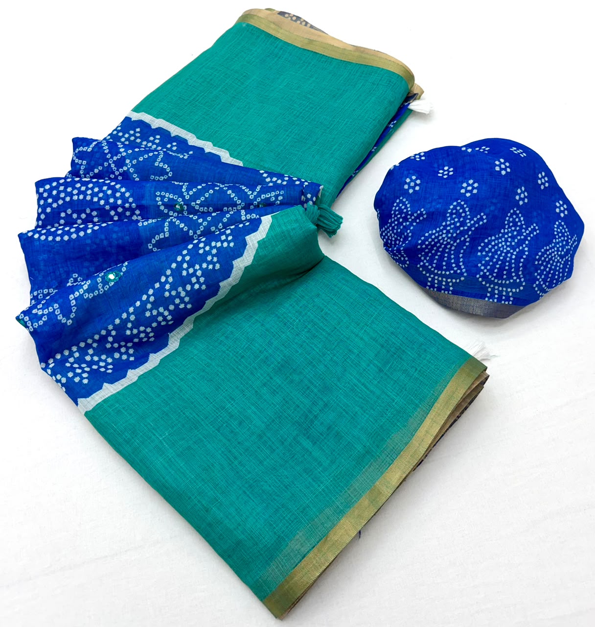 Kakshi Linen Soft Linen Mirror Work Saree 6 Pcs Set