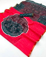 Kakshi Linen Soft Linen Mirror Work Saree 6 Pcs Set