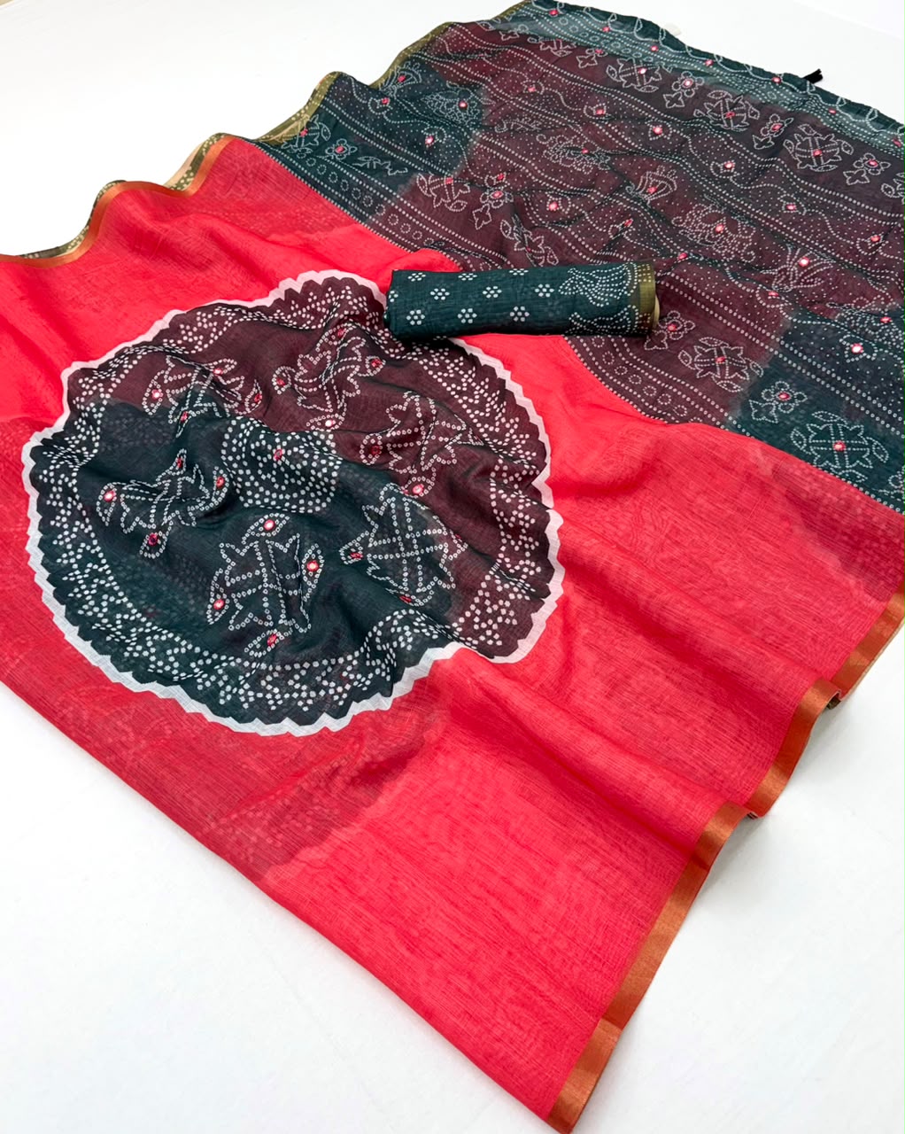 Kakshi Linen Soft Linen Mirror Work Saree 6 Pcs Set