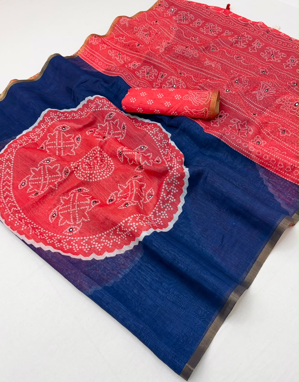 Kakshi Linen Soft Linen Mirror Work Saree 6 Pcs Set