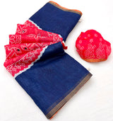 Kakshi Linen Soft Linen Mirror Work Saree 6 Pcs Set