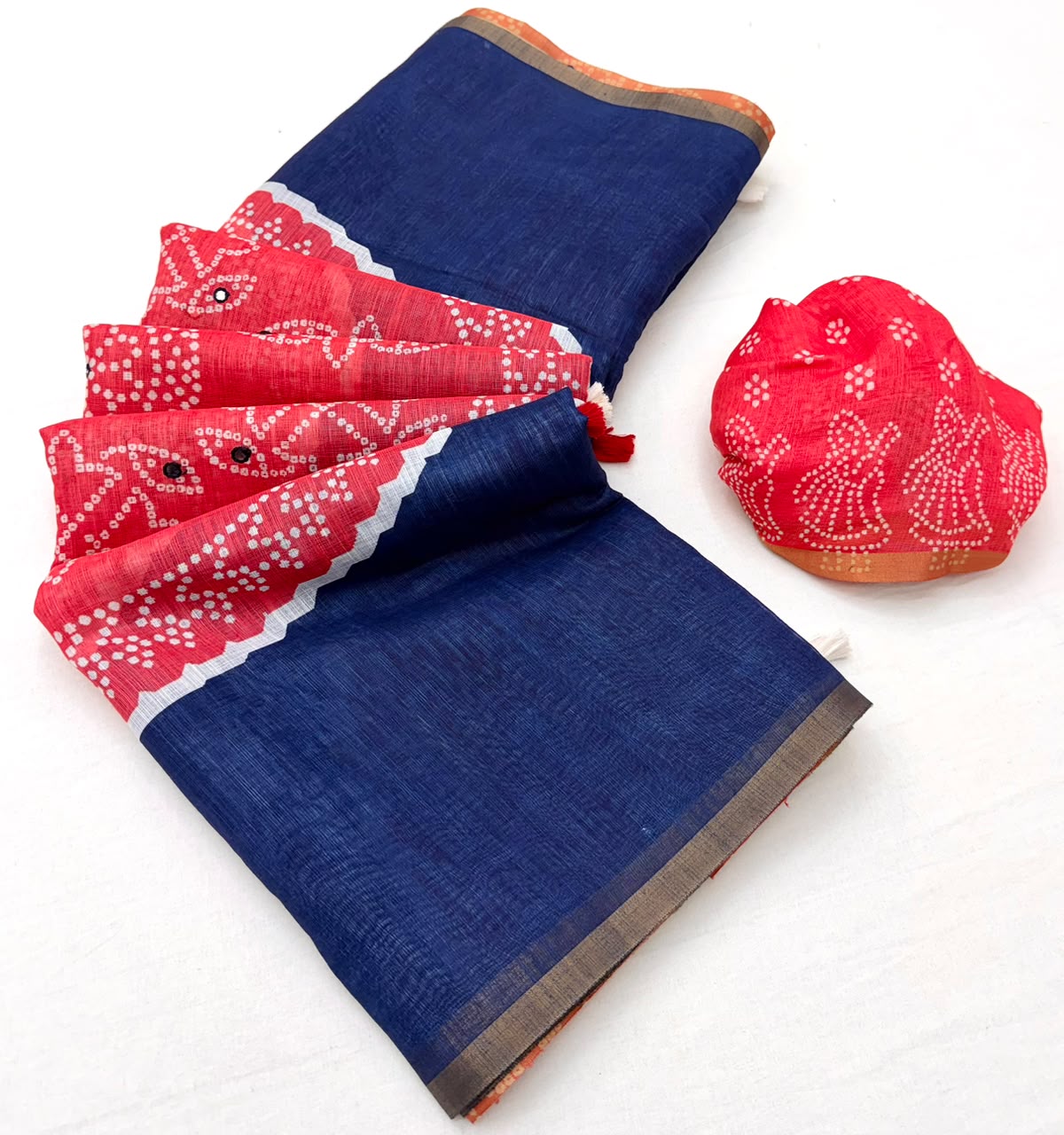 Kakshi Linen Soft Linen Mirror Work Saree 6 Pcs Set