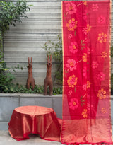 Kasturi Cotton Feel Jamdani Weave Jaal Saree – Elegant Floral Design-4 Pcs Set-M.R. Saree Emporium