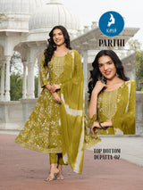 Kaya Kurti Parthi - 6 Pcs Set 3 Piece Anarkali Rayon Printed Kurti Set with Naznin Chiffon Dupatta - M.R. Saree Emporium