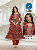 Kaya Kurti Parthi - 6 Pcs Set 3 Piece Anarkali Rayon Printed Kurti Set with Naznin Chiffon Dupatta - M.R. Saree Emporium