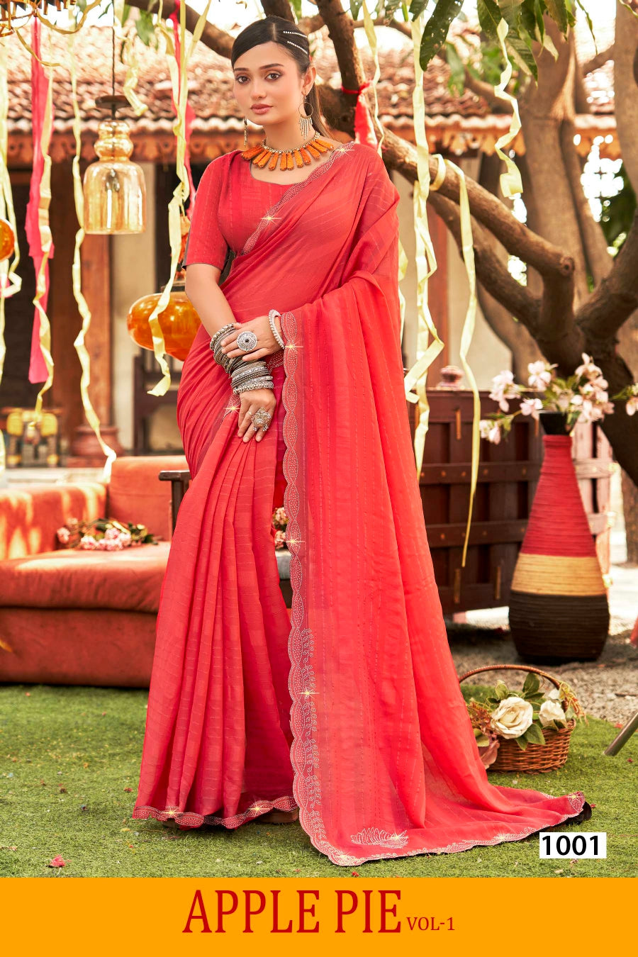 Kayaan Apple Pie Fancy Georgette Saree 6 Pcs Set Wholesale - Designer Printed Sarees – M.R. Saree Emporium