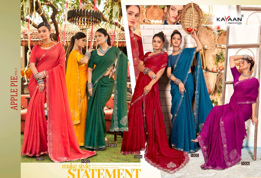 Kayaan Apple Pie Fancy Georgette Saree 6 Pcs Set Wholesale - Designer Printed Sarees – M.R. Saree Emporium