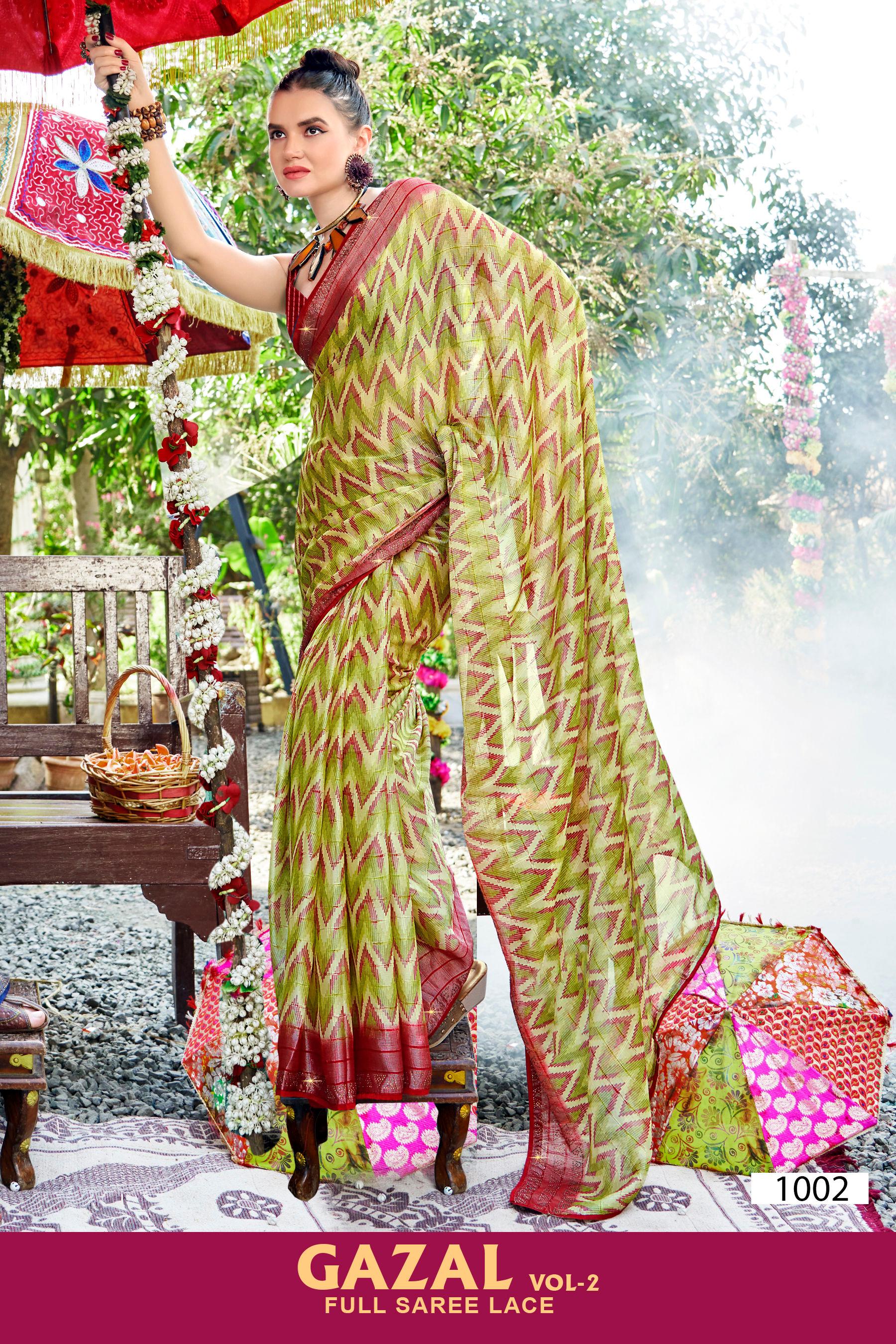 Kayaan Gazal Vol-2 Brasso Saree – 8 Pcs Set Wholesale | M.R. Saree Emporium