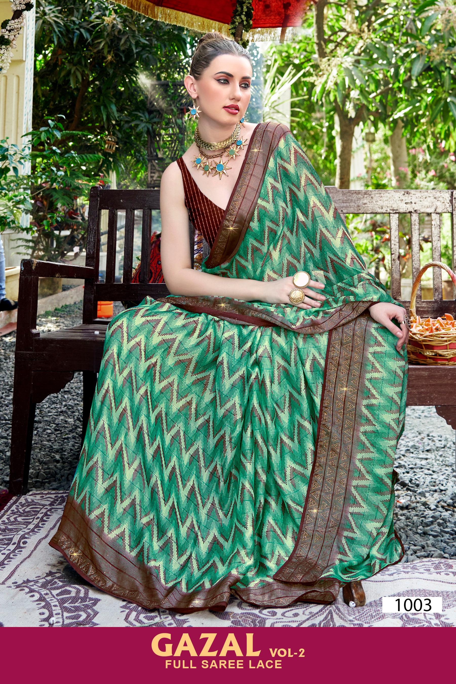 Kayaan Gazal Vol-2 Brasso Saree – 8 Pcs Set Wholesale | M.R. Saree Emporium