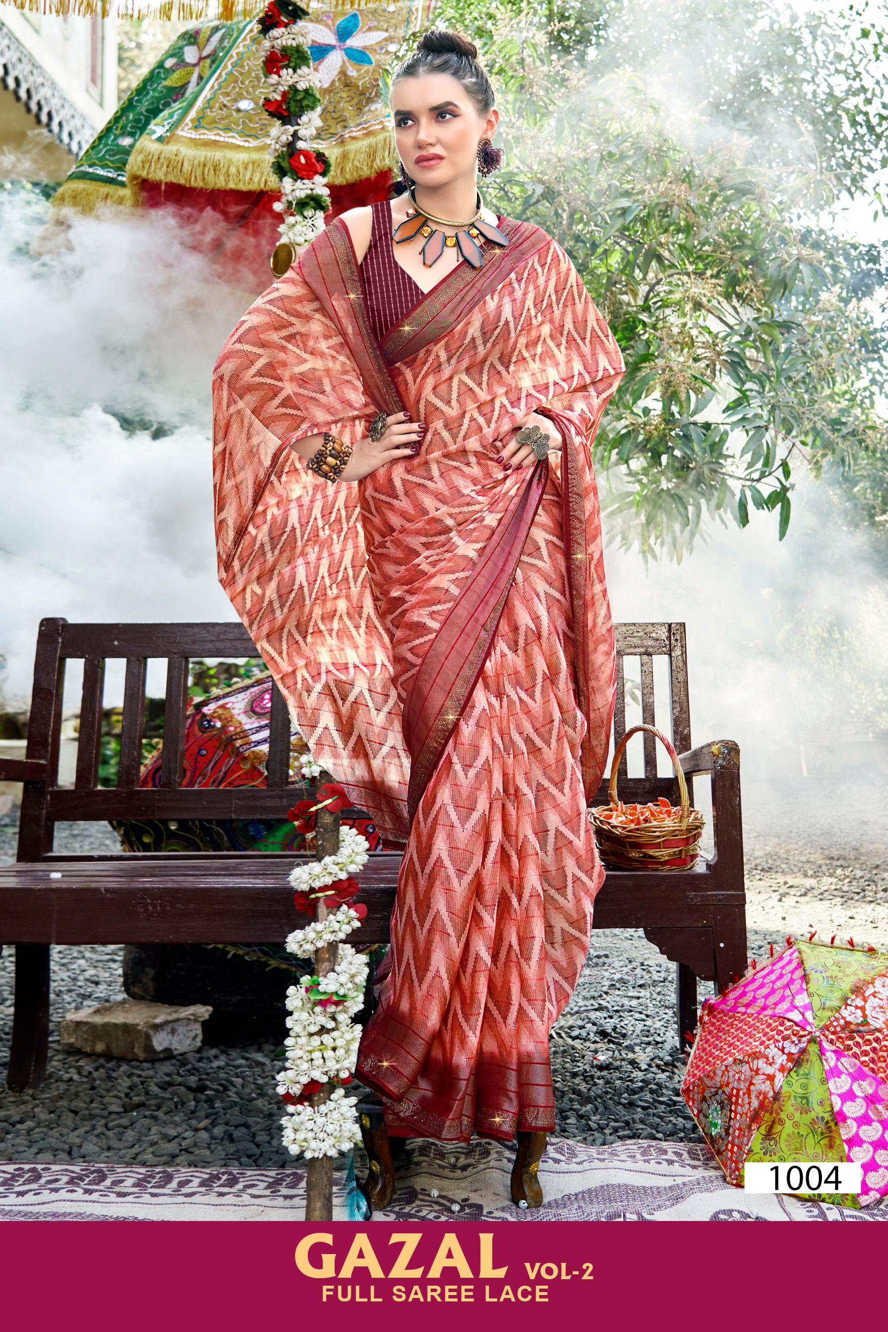 Kayaan Gazal Vol-2 Brasso Saree – 8 Pcs Set Wholesale | M.R. Saree Emporium