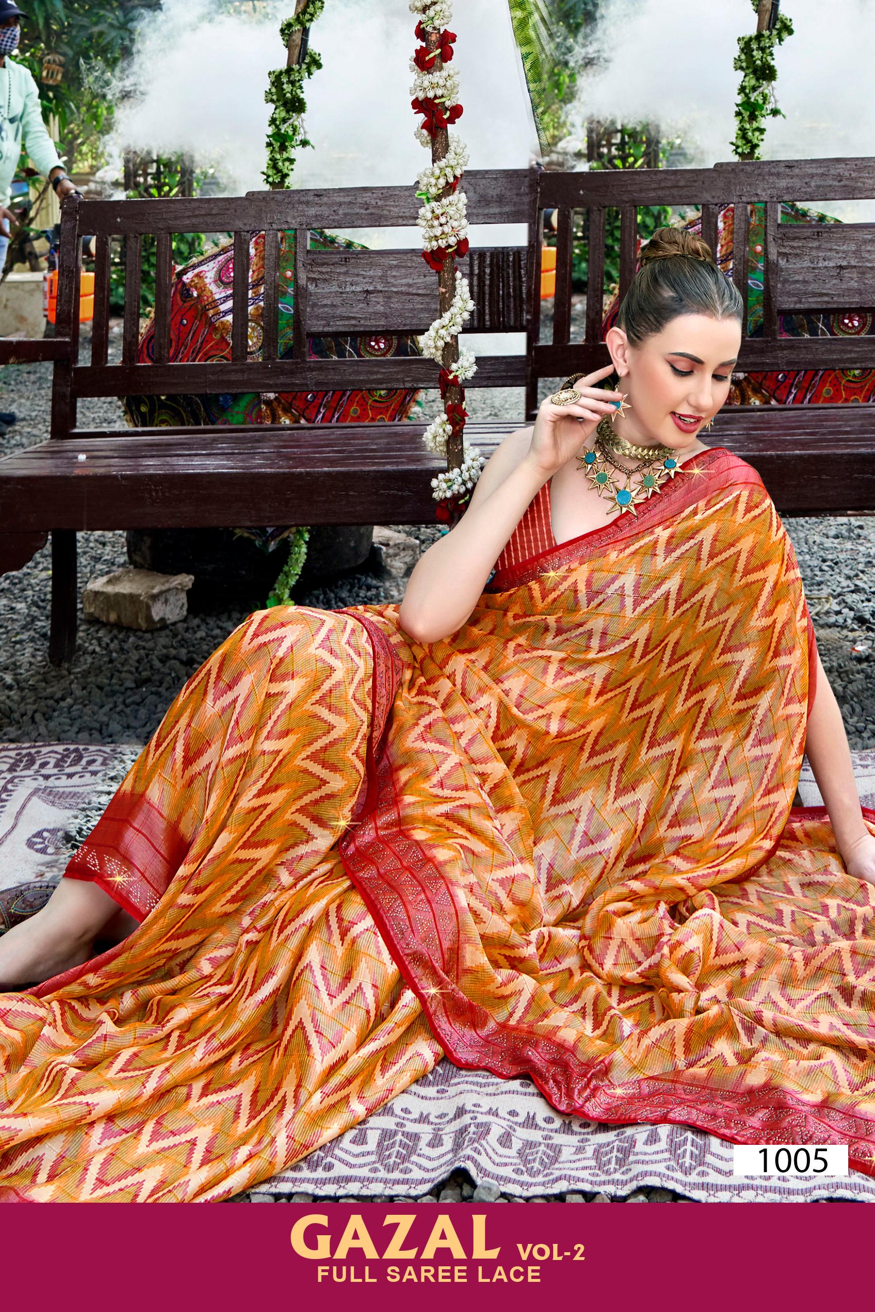 Kayaan Gazal Vol-2 Brasso Saree – 8 Pcs Set Wholesale | M.R. Saree Emporium