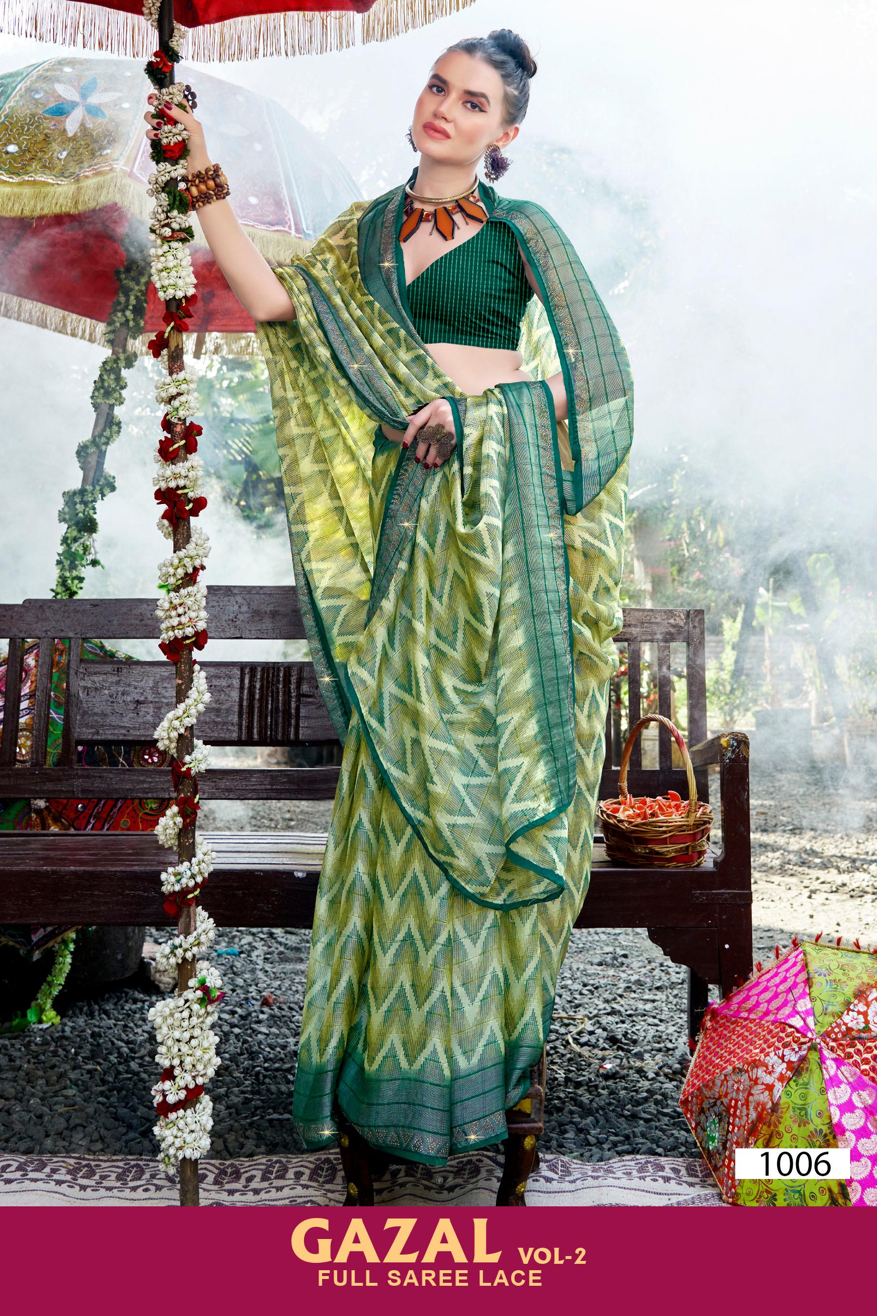 Kayaan Gazal Vol-2 Brasso Saree – 8 Pcs Set Wholesale | M.R. Saree Emporium