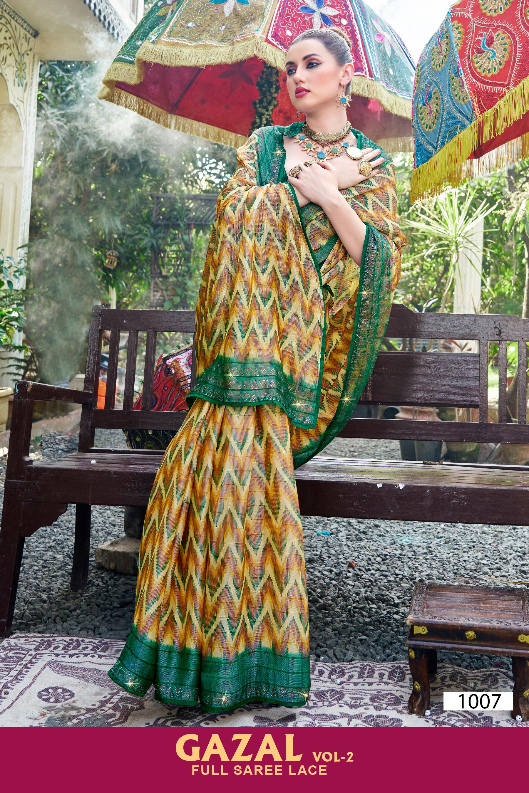 Kayaan Gazal Vol-2 Brasso Saree – 8 Pcs Set Wholesale | M.R. Saree Emporium