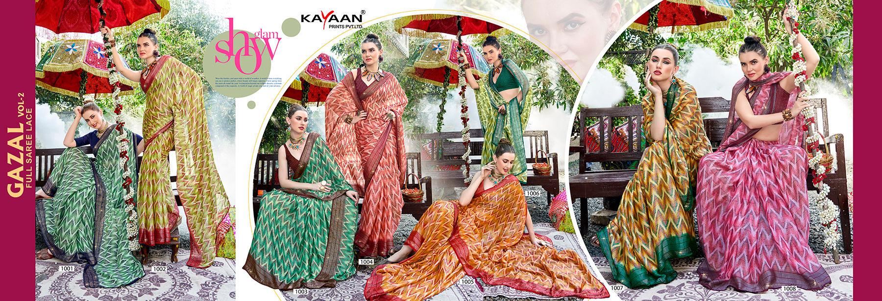 Kayaan Gazal Vol-2 Brasso Saree – 8 Pcs Set Wholesale | M.R. Saree Emporium