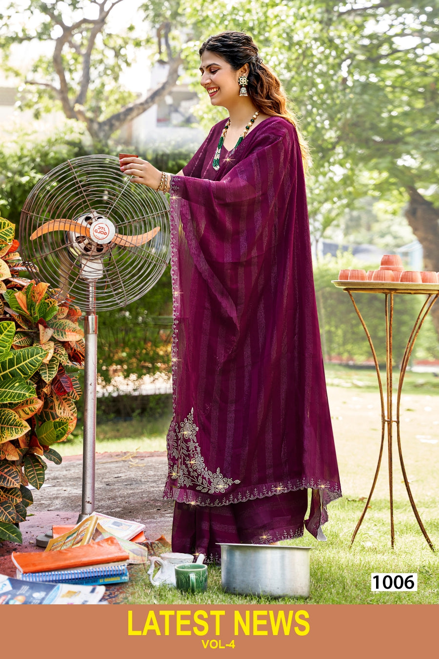 Kayaan Latest News Simmer Chiffon Saree 8 Pcs Set Wholesale - Fancy Designer Sarees – M.R. Saree Emporium